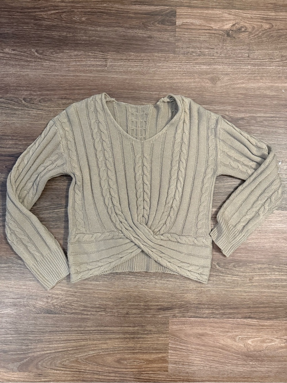 SHEIN Twist Front crop Cable Knit Sweater - taupe colored